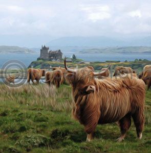 Highlanders At Duart Castle Colour Art Greetings Card