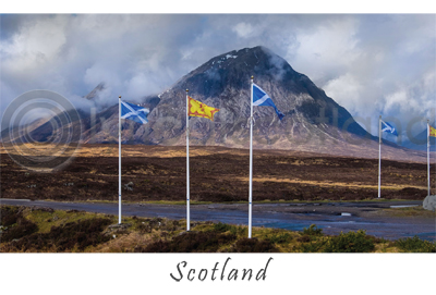 Buachaille Etive Mor & Flags - Scotland Postcard