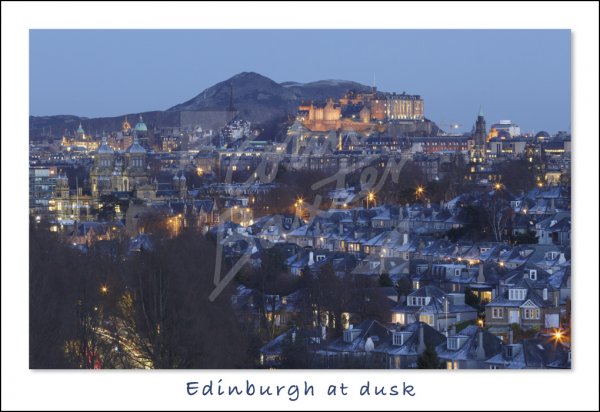Edinburgh & city at dusk, Edinburgh Postcard