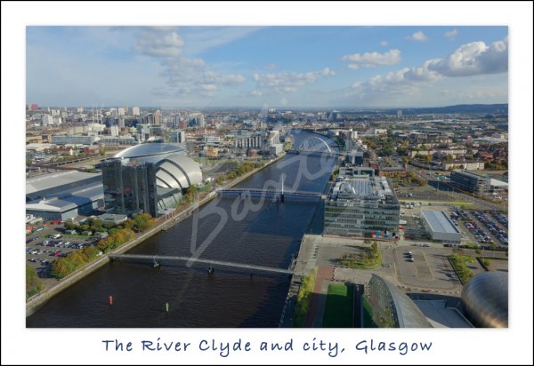 River Clyde & City from Glasgow Tower, Glasgow Postcard