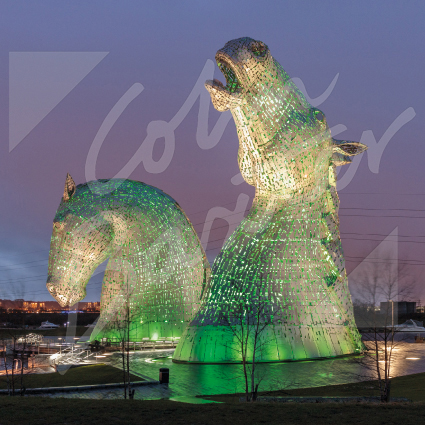 Kelpies at dusk, Falkirk Greetings Card