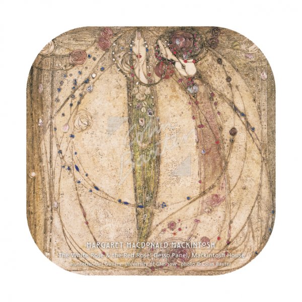 Mackintosh White & Red Rose Gesso Panel Coaster