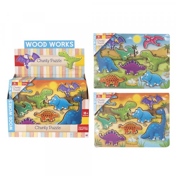 Wood Works Dino Chunky Puzzle 2 Asst