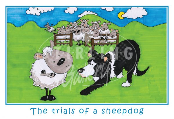 Trials of a Sheepdog, cartoon Postcard