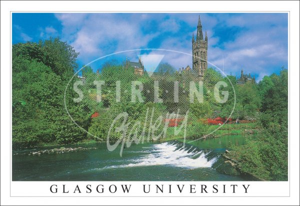Glasgow University, river & weir Postcard