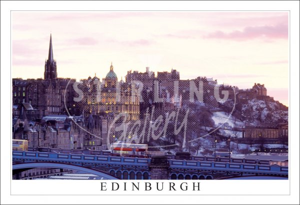 Edinburgh, City Skyline over Waverley Bridge Winter Postcard