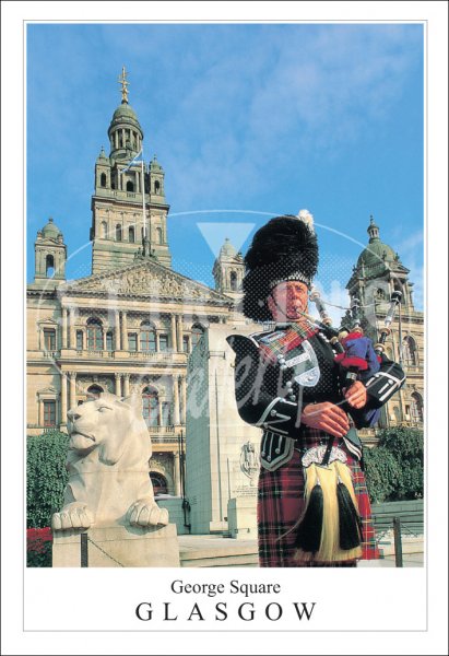 Piper, George Square - Glasgow Postcard