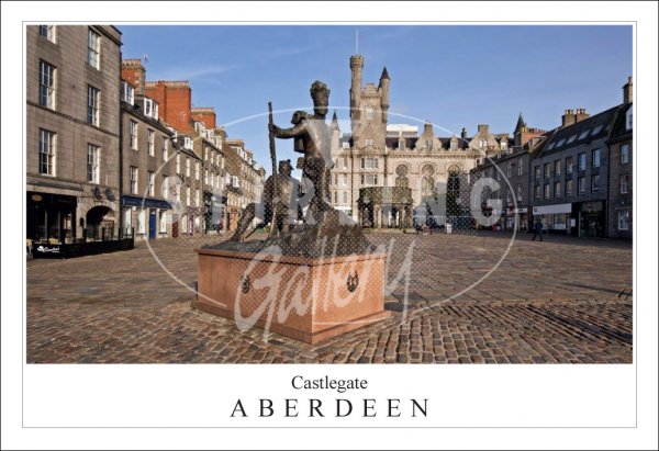 Castlegate - Aberdeen, Gordon Highlanders Statue Postcard (H SG)