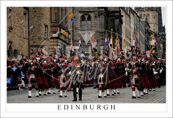 Edinburgh, Pipe Band, Royal Mile Postcard
