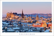 Edinburgh - Dawn Sunlight, Castle, rooftops & Snow Postcard