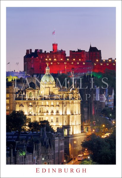 Edinburgh - Floodlighting of Castle & Bank of Scotland Postcard