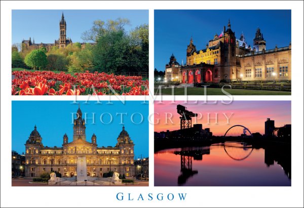 Glasgow - University,Kelvingrove,City Chambers,Crane Postcard