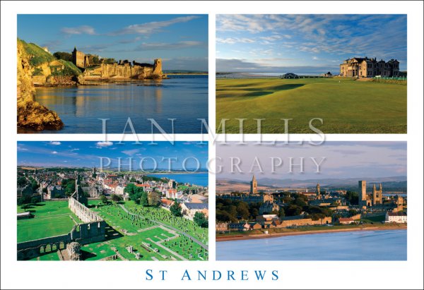 St Andrews, Mutliview of Castle,Clubhouse,Town,Cathedral Postcard
