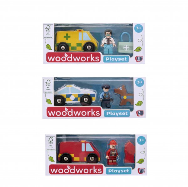 Wood Works Emergency Vehicle Playset (3 Asst)