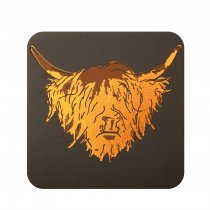 Highland Cow Black Leather Coaster