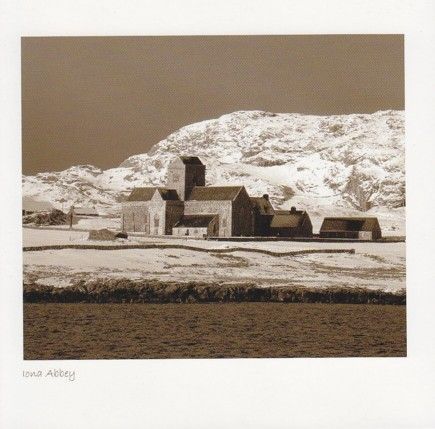 Iona Abbey, Snow Sepia Greetings Card